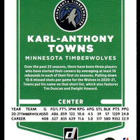 Karl-Anthony Towns 2021 2022 Panini Donruss Green and Yellow Laser Series Mint Card #75