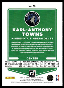 Karl-Anthony Towns 2021 2022 Panini Donruss Green and Yellow Laser Series Mint Card #75