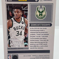 Giannis Antetokounmpo 2021 2022 Panini Chronicles Luminance Pink Parallel Series Mint Card #265