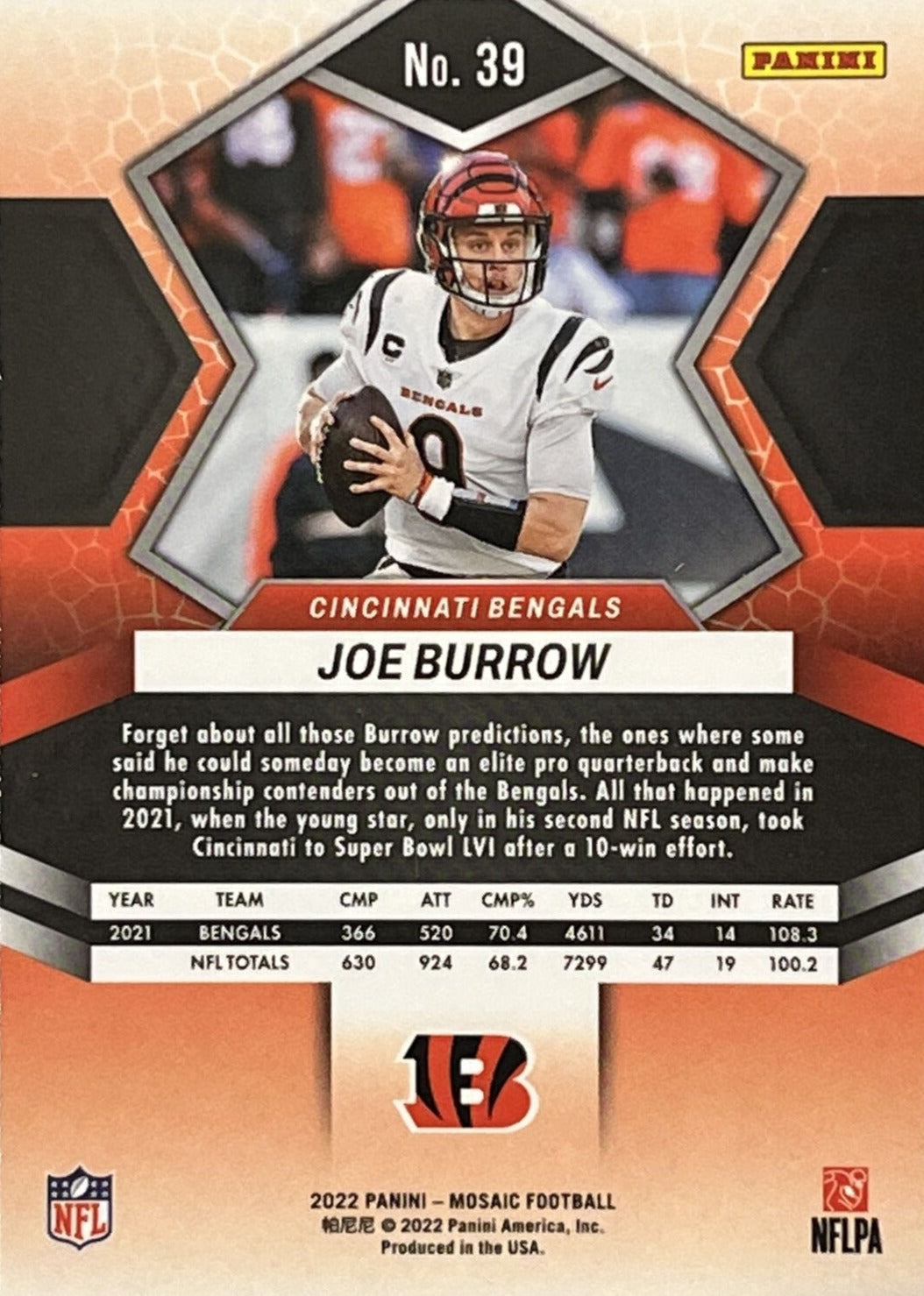 Joe Burrow 2022 Score Series Mint 3rd Year Card #194