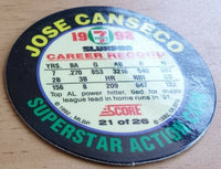 Jose Canseco 1992 Score 7-11 Slurpee Superstar Action Disc Series Mint Card #21
