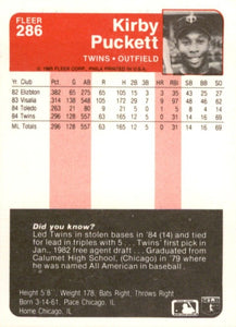Kirby Puckett 1985 Fleer Series Mint ROOKIE Card #286