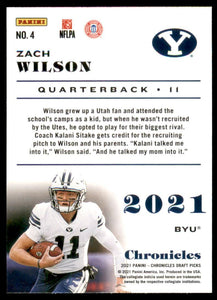 Zach Wilson 2021 Panini Chronicles Draft Picks BRONZE Parallel Series Mint ROOKIE Card #4
