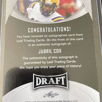 Jabril Cox 2021 Leaf Draft XRC Rookie AUTOGRAPH Series Mint Card #BA-JC1