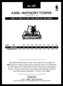 Karl-Anthony Towns 2016 2017 Hoops Series Mint Card #137