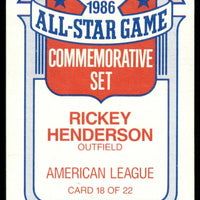 Rickey Henderson 1987 Topps 1986 All Star Commemorative Series Mint Card #18