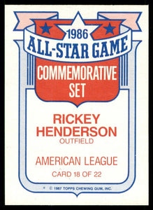 Rickey Henderson 1987 Topps 1986 All Star Commemorative Series Mint Card #18