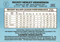 Rickey Henderson 1986 Donruss Series Mint Card #51
