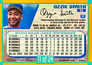 Ozzie Smith 1993 Duracell Series Mint Card #11