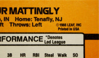Don Mattingly 1989 Donruss ERROR Card  No period after Inc Mint Card #74
