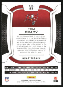 Tom Brady 2022 Panini Certified Series Mint Card #92