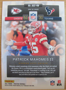 Patrick Mahomes II 2021 Panini Prestige Any Given Sunday Series Mint Insert Card #AGS-PM