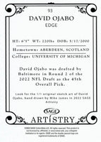 David Ojabo 2022 SAGE Artistry Portrait Series Mint Rookie Card #93
