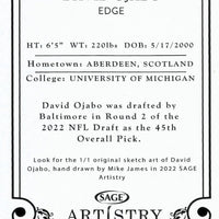 David Ojabo 2022 SAGE Artistry Portrait Series Mint Rookie Card #93