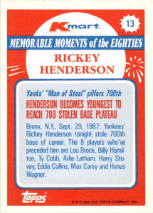 Rickey Henderson 1988 Topps Kmart Memorable Moments Series Mint Card #13