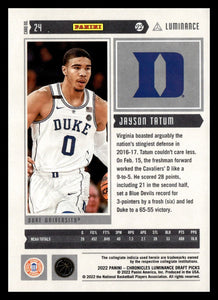 Jayson Tatum 2022 2023 Panini Chronicles Draft Picks Luminance Mint Card #24