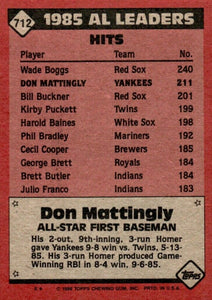 Don Mattingly 1986 Topps A.L. All Star Series Mint Card #712