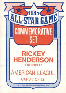 Rickey Henderson 1986 Topps 1985 All Star Commemorative Series Mint Card #7