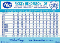 Rickey Henderson 1991 Post Collector's Series Series Mint Card #27
