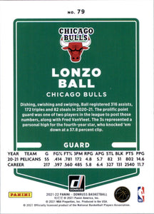 Lonzo Ball 2021 2022 Panini Donruss Green and Yellow Laser Series Mint Card #79