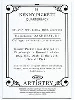 Kenny Pickett 2022 SAGE Artistry Portrait Series Mint Rookie Card #98
