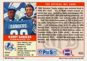 Barry Sanders 1989 Pro Set Series Mint Rookie Card #494