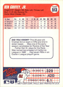 Ken Griffey 1990 Fleer Baseball Series Mint 2nd Year Card #513