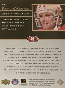 Joe Montana 1999 Upper Deck Century Legends Epic Milestones Series Mint Card #EM2