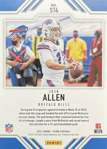 Josh Allen 2021 Panini Score Team Series Mint Insert Card #ST4