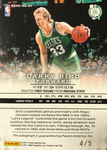 Larry Bird 2011 2012 Panini Preferred RARE Certified AUTOGRAPHED Insert Card #4/5