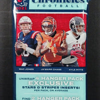 2021 Panini Chronicles NFL Football 30 Card HANGER Pack with EXCLUSIVE GREEN Parallels and Stars Stripes Inserts