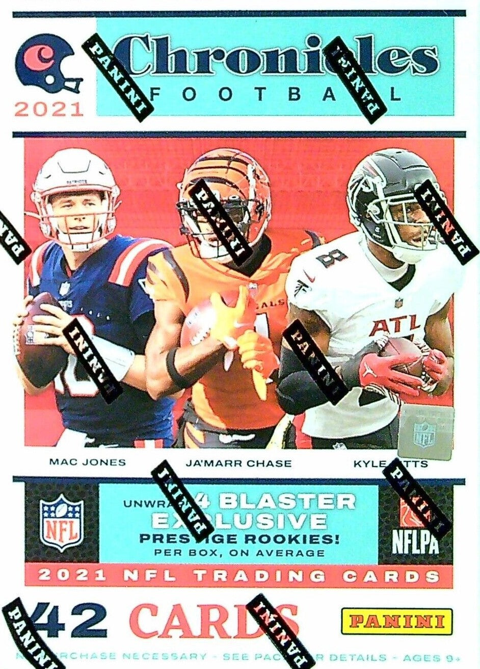 2021 Panini Chronicles NFL Football Blaster Box with 4 Prestige Rookies and 8 Exclusive Pink Parallels