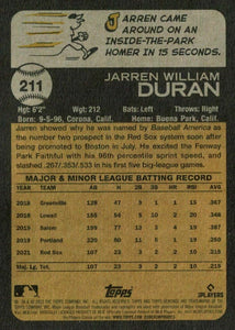 Jarren Duran 2022 Topps Heritage Series Mint Rookie Card #211