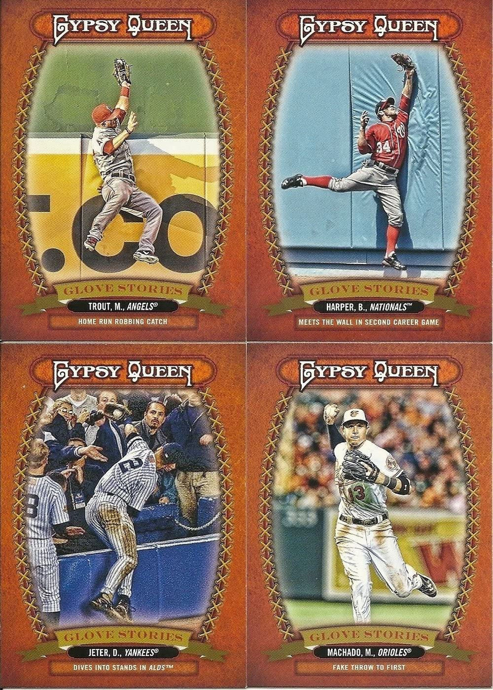 2013 Topps Gypsy Queen GLOVE STORIES Series Insert Set with Bryce Harper, Mike Trout and Derek Jeter Plus