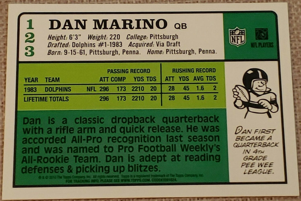 Dan Marino 2010 Topps Football 1984 Rookie Reprint Series Mint Card #123