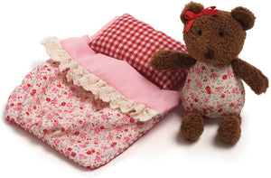 GUND Isadora Plush Sleepy Bear in Bed Set with Red Pillow and Box