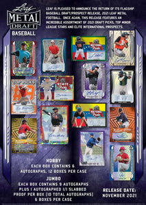 2021 Leaf METAL DRAFT Baseball Hobby Edition Factory Sealed Box with 6 AUTOGRAPHED Cards Per