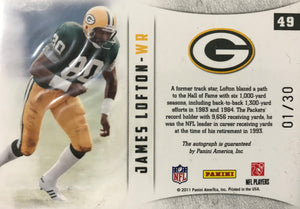 James Lofton 2011 Panini Gridiron Gear AUTOGRAPHED Mint Card #49 SERIAL #1/30 MADE!