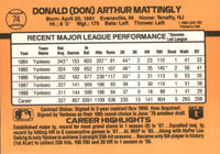 Don Mattingly 1989 Donruss ERROR Card  No period after Inc Mint Card #74
