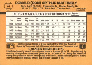 Don Mattingly 1989 Donruss Series Mint Card #74