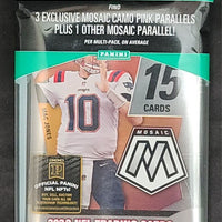 2022 Panini MOSAIC Football Series Cello Fat 12 Pack Box (180 Cards) with 48 Parallels Per Box including 36 EXCLUSIVE CAMO PINK Parallels Per Box Plus Possible Autographs and Memorabilia Cards