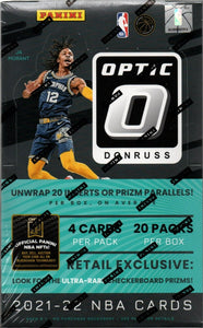 2021 2022 Donruss OPTIC NBA Basketball Retail 20 Pack Box with PRIZM Parallels