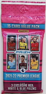 2021 2022 Panini Premier League PRIZM Soccer FAT Pack Value Box of 180 Cards with EXCLUSIVE Red, White and Blue Prizms
