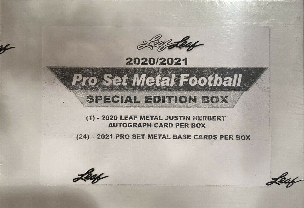 2021 Leaf PRO SET METAL Football Factory Sealed SPECIAL EDITION Box with a Justin Herbert AUTOGRAPHED Card