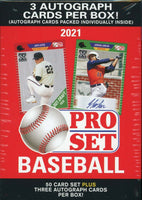 2021 Pro Set Baseball Series Factory Sealed Blaster Box with a 50 Card Set and 3 Autograph Cards
