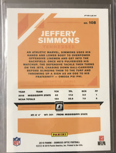 Jeffery Simmons 2019 Donruss Optic GREEN VELOCITY Prizm Series Mint ROOKIE Card #108