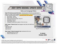 2021 Topps Baseball UPDATE Series Retail Box of 24 Packs
