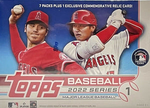 2022 Topps Baseball Series 1 Factory Sealed Blaster Box with an EXCLUSIVE Player Jersey Number Medallion Commemorative Relic