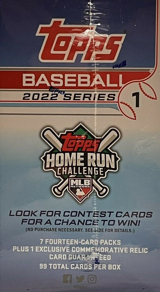 2022 Topps Series 1 Baseball Blaster Box – Factory Sealed – 7 Packs + 1 Relic – 99 Cards