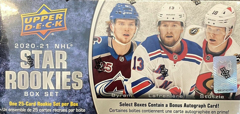 2020 2021 Upper Deck NHL STAR ROOKIES 25 Card Set with Alexis Lafrenière and Kirill Kaprizov PLUS